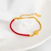 Braccialetti con ciondoli Bracciale con parole Fu per le donne Ciondolo portafortuna con benedizione Corda rossa Gioielli in acciaio inossidabile color oro Regalo fortunato