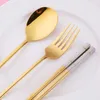 Dinnerware Sets 4Pcs 18/8 Stainless Steel Set Portable Flatware Chopsticks Spoon Fork With Box Travel Picnic Cutlery Student