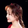 Hair Clips Handmade Black Headpiece Jewelry For Women Red Pear Crystal Headbands Bridal Hairband Earrings Set Wedding Accessories
