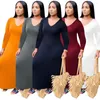 Casual Dresses Autumn Dress Large Size Women's V-Neck Low-Cut Long Urban Loose Comfortable Pure Color With Pockets