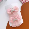 Haaraccessoires 1 paar Koreaanse Sweet Girl Princess Fabric Mesh Ribbon Bow Clip Fashion Children's Strass Crown Haarspelden Hoofddeksels