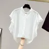 Women's Blouses Women's Elegant Butterfly Sleeve Shirt Summer Office Wear Chiffon Lady Chic Korean Style Solid Color Blouse Top