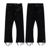 Fashion Mens Womens Jeans Cool Style Letter GA DPT Vintage Hand Painted Ripped Patchwork Casual Bell Bottoms Size M-XXL