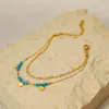 Link Bracelets Clover For Women Stainless Steel Gold Color Blue Beaded Layers Chains Pulsera De Cuero Para Mujer