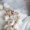 クラスターリング「花の枝の妖精」美しいレトロな花のようなカーテン糸天然アメジスト象嵌925スターリングシルバーリング