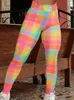 Legginsy damskie odzież sportowa rozciągliwe podnoszenie butów Fitness damskie kolorowe legginsy z nadrukiem w szkocką kratę rajstopy na siłownię Push Up spodnie do ćwiczeń