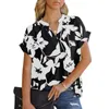 Blusas Femininas Boho Estampa Floral Feminina Casual Manga Curta Decote em V Camisa Solta Pulôver Elegante Blusa Feminina Blusa Chiffon