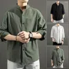 Heren Casual Shirts Linnen Lang Shirt Grote Maat 5XL Wit Zwart En Groen Effen Kleur Design Jonge Straat Top