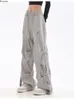 Y2k robes décontractées femmes jambe large taille élastique pantalon 2023 été coréen Streetwear surdimensionné taille haute Joggers gris plissé pantalon