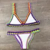 Pantalones Crochet Bikini Traje de baño 2022 Mujeres Sexy Punto Patchwork Hecho a mano Neopreno Boho Ropa de playa Traje de baño Traje de baño Biquini brasileño