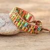 Braccialetti con ciondoli Naturale 4 13 Perline imperiali cilindriche Multi colore Chakra Bracciale Gioielli Fatti a mano Pietra Regali avvolgenti in pelle