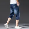 Pantalons hommes longs shorts en jean été pantacourt longueur genou grande taille 48 46 44 42 mince surdimensionné mâle coupe grand bleu moyen jean