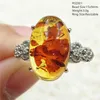 Cluster Rings Natural Yellow Piebald Amber Adjustable Ring Gemstone Women Oval Bead Healing Stone 925 Sterling Silver