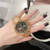 Relógios de pulso ouro aço inoxidável moda relógios femininos marca 2023 luxo senhoras falsas três olhos relógio de quartzo feminino presentes
