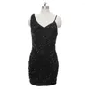 Party Dresses Berylove Black Glitter Homecoming Dress Strapless Backless Graduation Knee Short Formal Cocktail