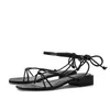 Sandals CuddlyIIPanda Summer Fairy Style Chunky Heel Women's Gladiator Shoes Ankle Strap Lace-up Square Low