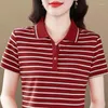 Kadın Polos Üst düzey Çizgili Polo Gömlek Kadın Yaz Yakaları Kısa Kollu Tişört İnce Giysileri Spor Kadın Gündelik Top