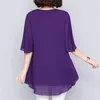 Women's Blouses 2023 Summer Mid-length Chiffon Blouse Oversized 6XL Obesity Women Short Sleeve Beautiful Self-cultivati Shirt Show Thin