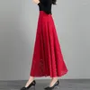 Skirts Women's Clothing Plus Size 7XL 8XL Fashion Elegant Spring Red Green Full Lace Female High Waist Long Maxi Womens 2023