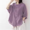 Kadın bluzları 2023 Yaz Üç Quater Kollu Kadın Bluz Gömlek İnce Hatta Gömlek Bantlı Yakalı Gevşek Stil Blusas Feminas