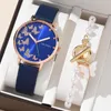 Relógios de pulso SMVPFashion Relógios Femininos Conjunto de Pulseiras Delicado Borboleta Mostrador Couro Quartzo Relógio de Pulso Relógio Montre Femme Relojes (SEM CAIXA)