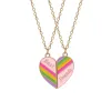 Fashion 2pcs/set Colorful Best Friend Heart Pendants Necklace Designer for Children Girls Gold Plated Link Chain Choker Alloy BFF Rainbow Necklaces Jewelry Gift