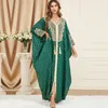 Vêtements ethniques robes musulmanes pour femmes printemps automne manches longues col en v vert Polyester robe mode Abaya Maxi