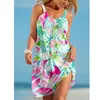 Casual Dresses 2023 Summer Wide Edge Hanging Romantic Sarry Sky Printing And Painting Sleeveless Women's Short Skirt