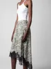 Skirts Womens Skull Floral Print Skirt Lace Trim High Waist Lady Irregular Midi Jupe Spring Summer 230707