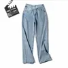 2023 Jeans dritti per donna Pantaloni lavati casual chic a vita alta Pantaloni lunghi in denim sottile con cintura in vita