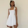 Casual Dresses Women's Stylish Camisole Mini Solid Slash Neck Straps High Waist Women A-Line Dress Summer 2023