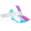 Berretti Cappello con visiera parasole in PVC Cappello di protezione UV in plastica trasparente colorata Spiaggia Trasparente iridescente per gli sport estivi all'aperto