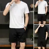 Men's Pants Stylish Two Piece Suit Round Collar Men Tracksuit Quick Dry Shirt Elastic Waist Shorts Sportswear Set Streetwear