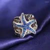 Cluster Rings Fashion Blue Starfish 925 Stamps For Women With Bling Zircon Stone Wedding Engagement Cute Selling Jewelry