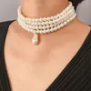 Colares com Pingente Multicamadas Chunky Pearl Gargantilhas Colar para Mulheres Festa de Casamento Declaração Curto Joias da Moda