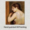 Arte su tela fatta a mano Pierre Auguste Renoir Dipinto Giovane ragazza che si pettina i capelli Opera d'arte figurativa impressionista Arredamento per il bagno