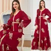 Ethnic Clothing Abaya Evening Dress Red V-neck Turkish Moroccan Caftan Kaftan Muslim Autumn Fashion Women's Elegant Long