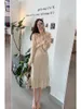 Casual Jurken 2023 Zomer Product Pure Desire Ruffle Edge Retro Zachte Chiffon Bretel Taille Trimmen Dunne Medium Lengte Jurk Voor Vrouwen