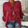 Bluzki damskie letnia damska kwiecista koszula na co dzień V Neck z długim rękawem kwiatowy nadruk luźna lekka cienka bluzka bluzka tuniki