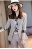 Calças femininas de duas peças 2023 primavera verão vintage blazer jaqueta casual conjunto de terno listrado mulheres elegantes roupas de trabalho de escritório simplicidade