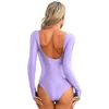 Vrouwen Badmode Vrouwen Zomer Badpak Glanzend Een Stuk Lange Mouwen Ronde Hals U Terug Panty Bodysuit Turnpakje Zwemmen Badpak