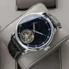 Wristwatches Seagull Movement Blue San Dial Tourbillon Mechanical Watch Men's Luminous Watrproof Fashion Elegant