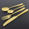 Dinnerware Sets 24pcs Matte White Gold Cutlery Set Stainless Steel Tableware Dessert Fork Tea Spoon Knife Silverware Kitchen Flatware