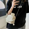 Evening Bags Women Straw Purses Artificial Peral Chain Handbags Summer Rattan Crossbody Ladies Beach Basket Drawstring Hand