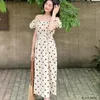 Vestidos de festa chiques roupas da moda coreana 2023 verão feminino retrô vintage manga bufante ponto casual solto vestido longo FLHJLWOC