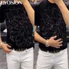 Pants Summer Design Mens Tshirts Brilliant Rhinestone Högkvalitativ Merceriserad bomull Kort ärmar Toppar Slim Fit Round Neck Tee