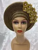 Tecido e Costura Africano Clássico Multicolor Bonnet Femme Turbantes Bordados de Alta Qualidade Nigéria Gele Headtie Aso Oke Com Pedras1 Conjunto 230707