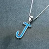 Pendant Necklaces Dainty Blue White Opal Wedding Necklace Luxury Female Letter J Rose Gold Silver Color Chain For Women