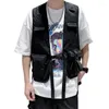 Men's Vests 2023 Summer Ribbons Multi Pockets Techwear Tactical Cargo Vest For Men Punk Hip Hop Sleeveless Jacket