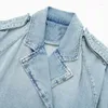 Women's Jackets Chic Women Fashion Western Style Blue Denim Trench Coat Vintage Long Sleeve Belt Relaxed Lapel Collar Female Outerwear Tops